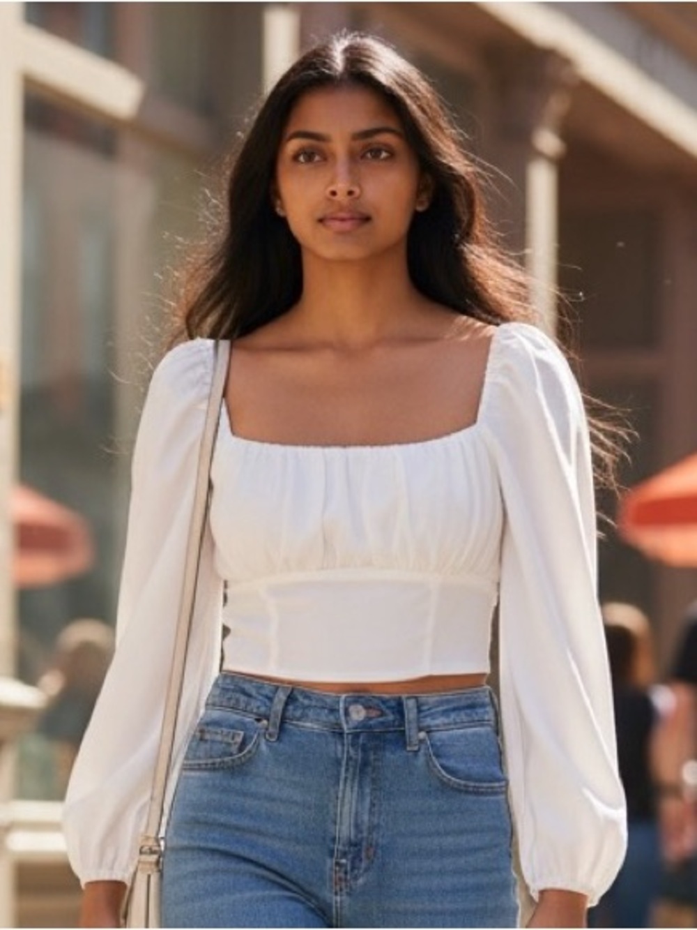 Princess Polly White Square-Neck Puff Sleeve Crop Top